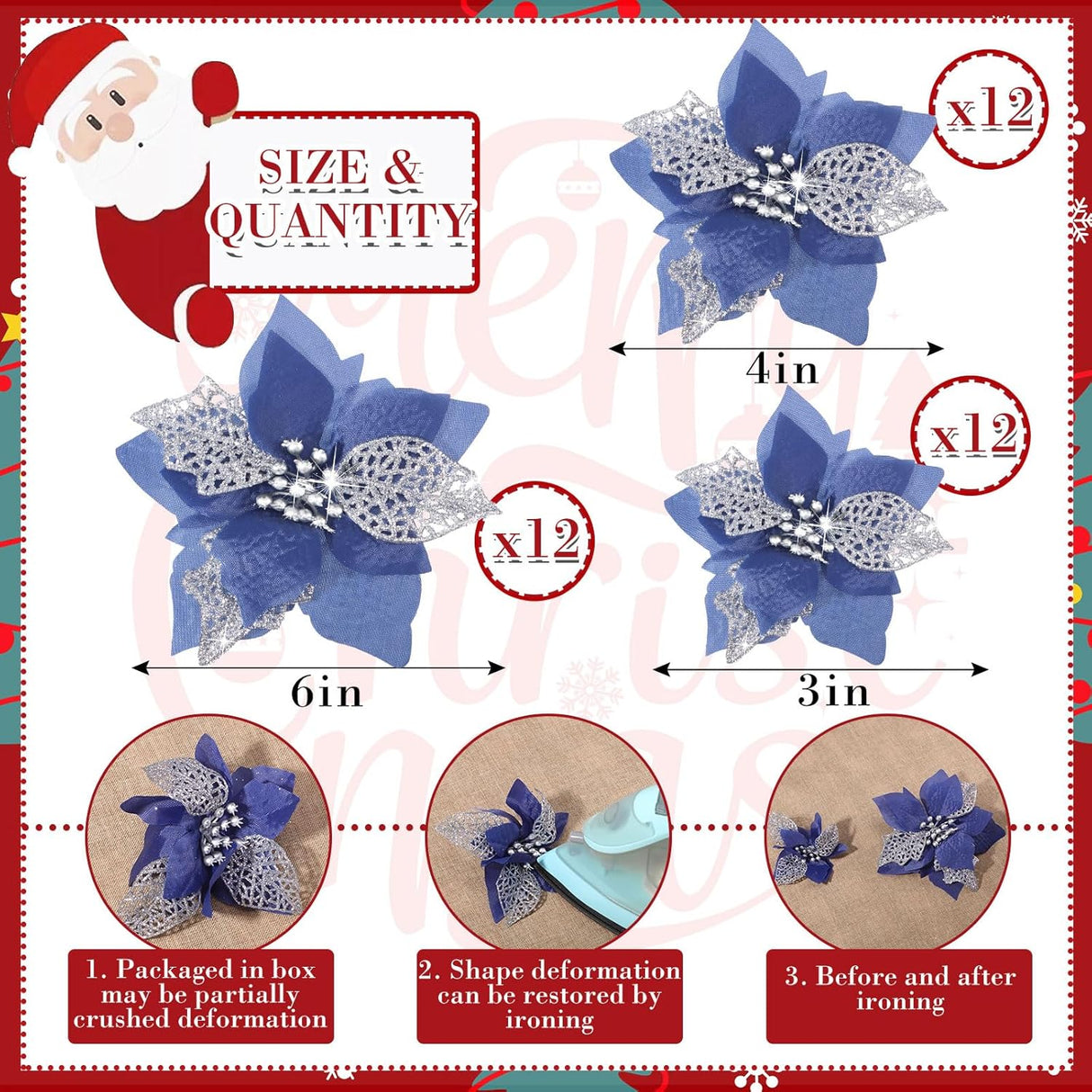 Flores Artificiales Poinsettia Willbond, 36 Piezas, Decoración