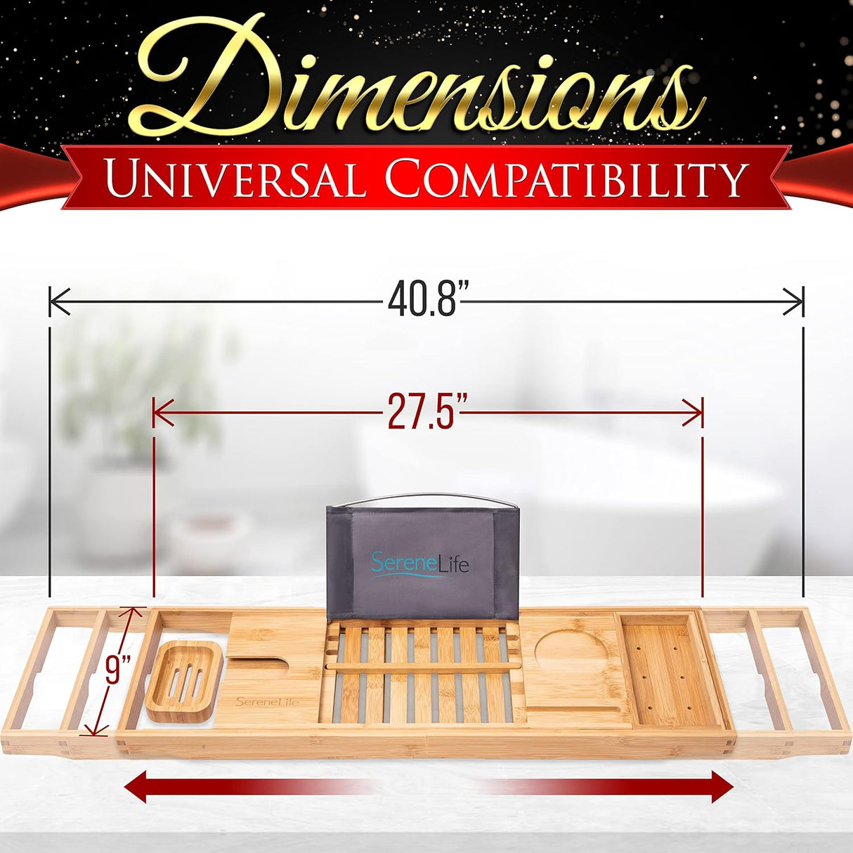 Organizador de bañera de bambú SERENELIFE SLBCAD29N