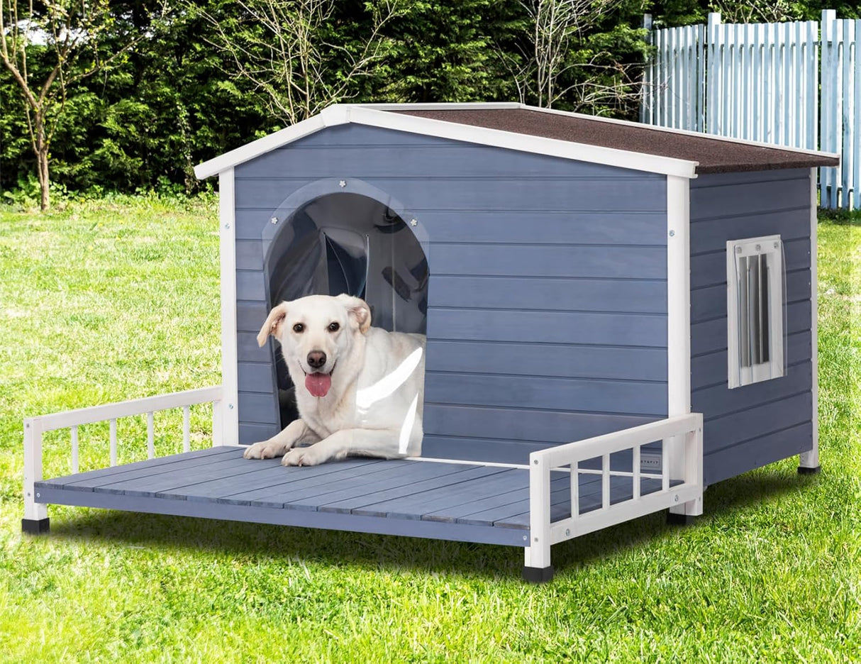 Casa para perros resistente a la intemperie con porche
