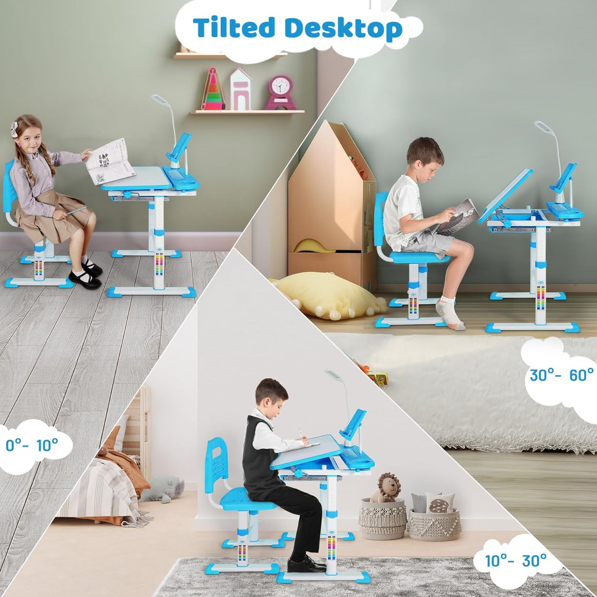 Escritorio y Silla Ajustables para Niños con Luz LED y Cajón