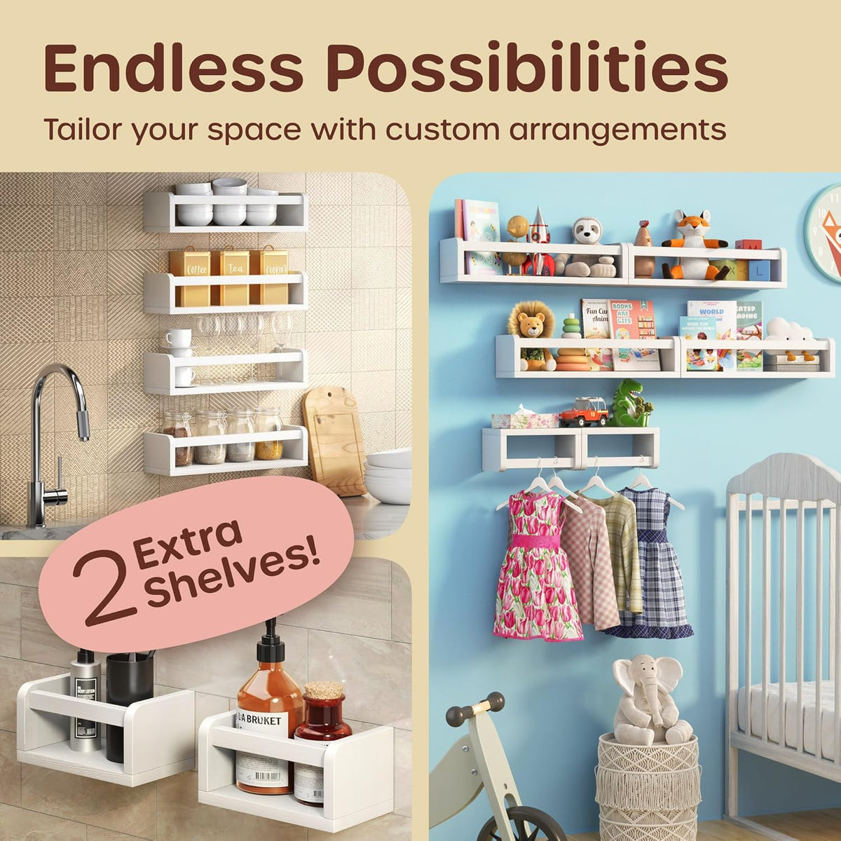 Estante de Libros Flotante para Niños, 4+2 Estantes, 6 en 1
