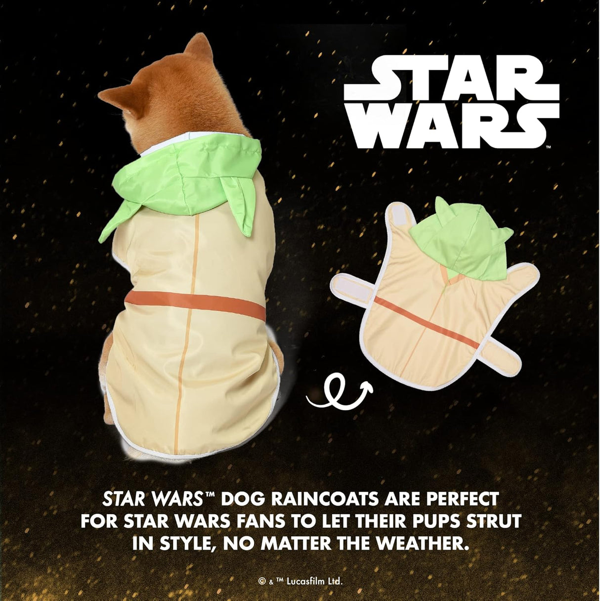 Impermeable para perros Yoda, Star Wars, con abertura para correa, Grande
