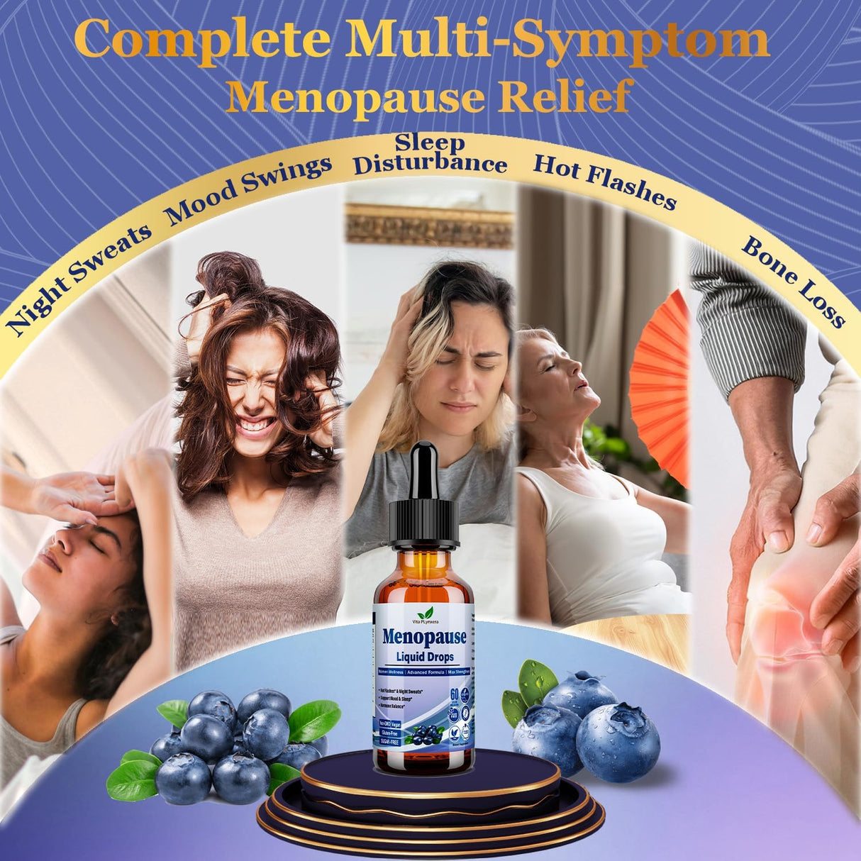 Suplemento líquido para menopausia, 8 en 1, con Black Cohosh