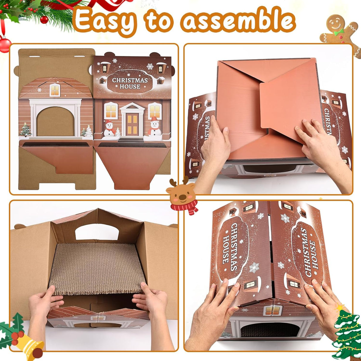 Casa de Cartón para Gatos, incluye Rascador y Catnip, 14x14x13