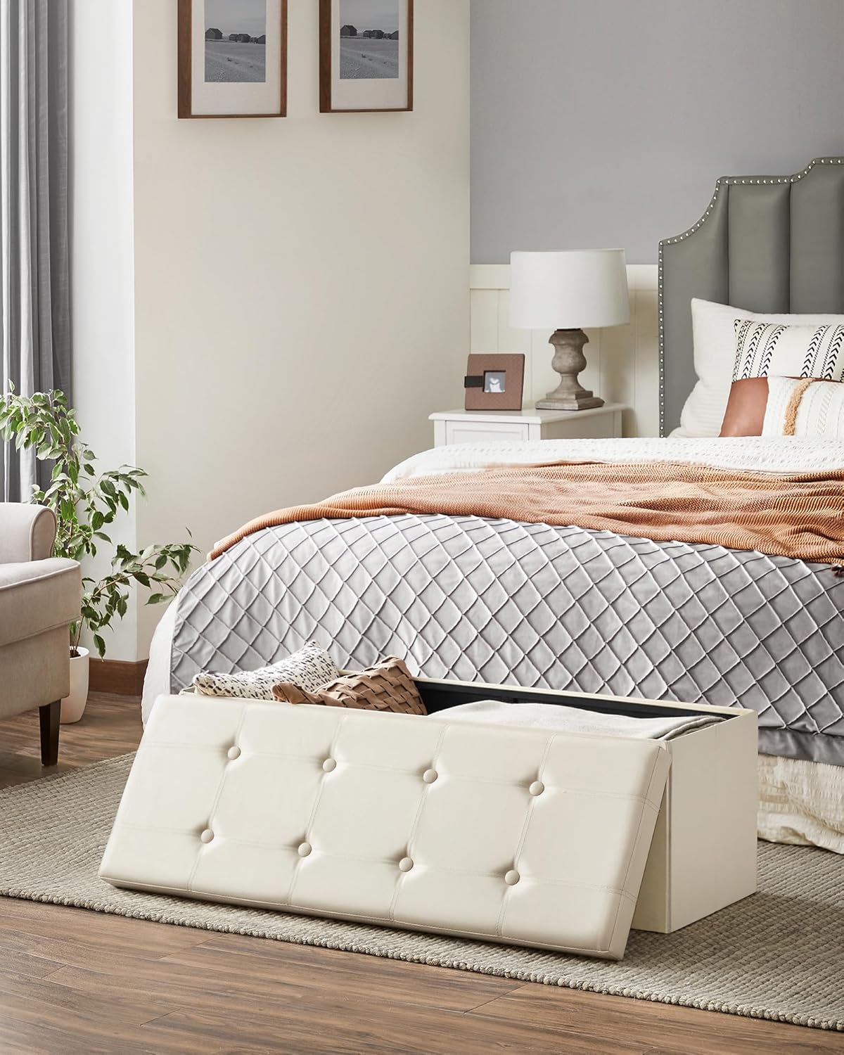 Otomana plegable de almacenamiento, asiento acolchado, ULSF70M