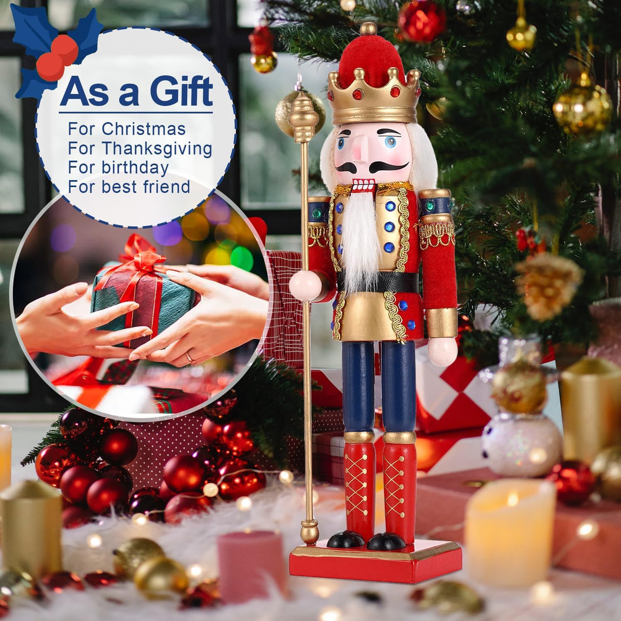 Adorno Navideño Nutcracker COMBIUBIU 11.2 pulgadas, Figuras de Madera