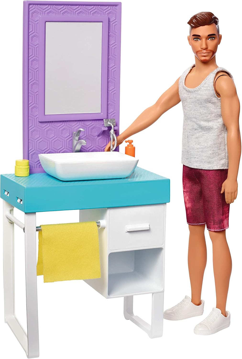 Barbie Ken Set de Baño con Mueble y Accesorios para 3-7 Años