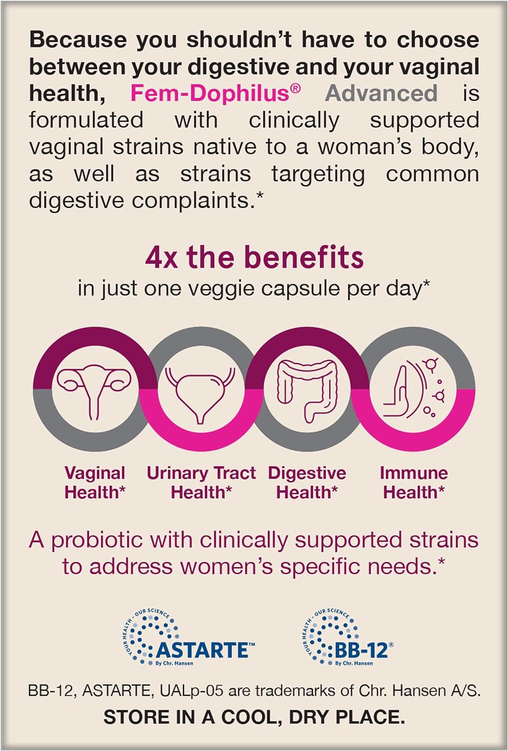 Probióticos avanzados Fem-Dophilus apoyo Digestivo 30 cápsulas