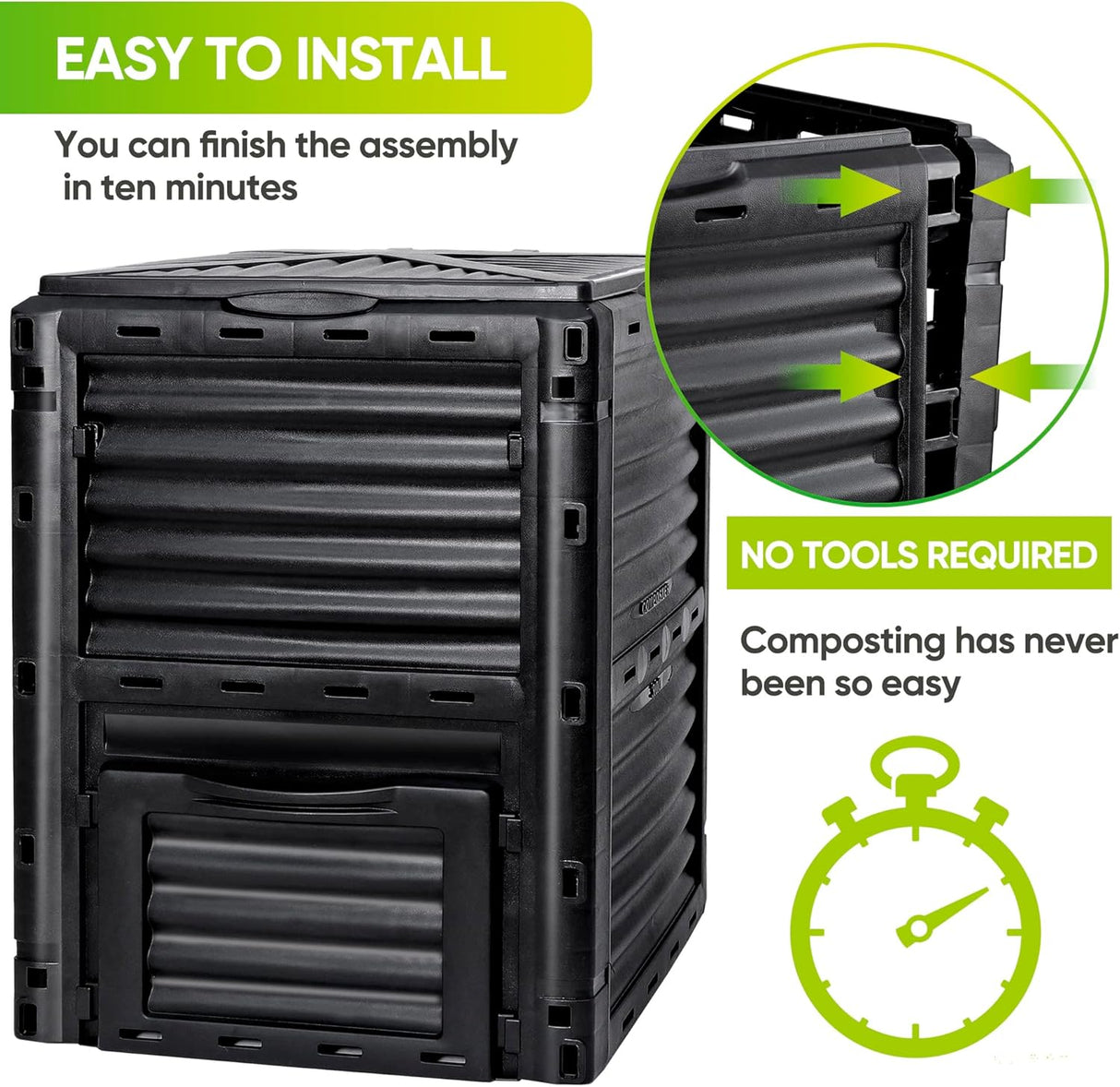 Bin de Compostaje F2C 80 Gal, Aeración, 300 L, Fácil Montaje