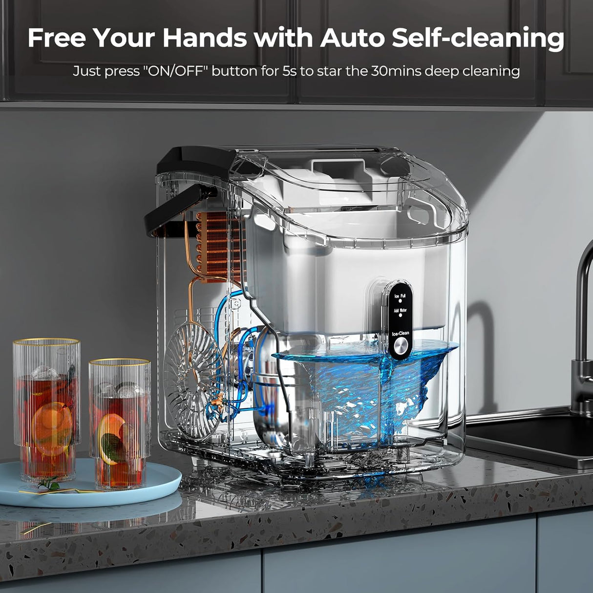 Máquina de Hielo Nugget, 35.5Lbs/24Hrs, 7 Minutos, Autolimpiante