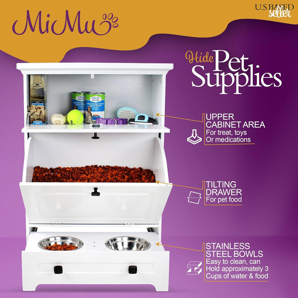 MiMu Soporte elevado para cuenco para perros con gabinete