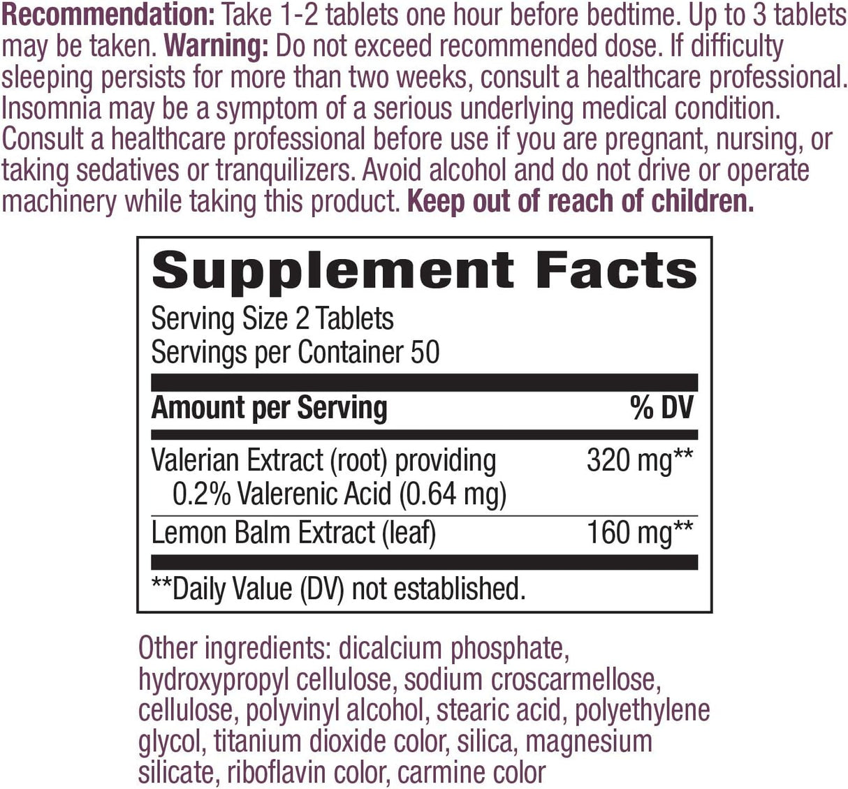 Suplemento Natures Way Valeriana Nighttime Herbal Sleep Aid