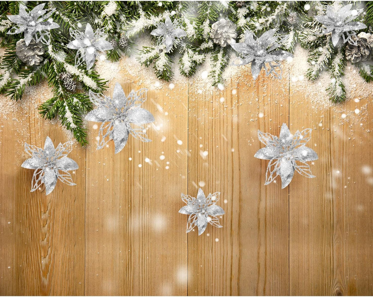 Flores Artificiales Poinsettia Boao 24 Piezas Decoraciones Navidad