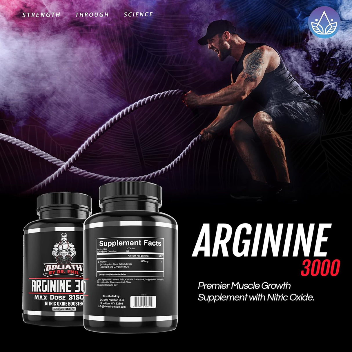 Suplemento L-arginina (3150 mg) para el crecimiento muscular