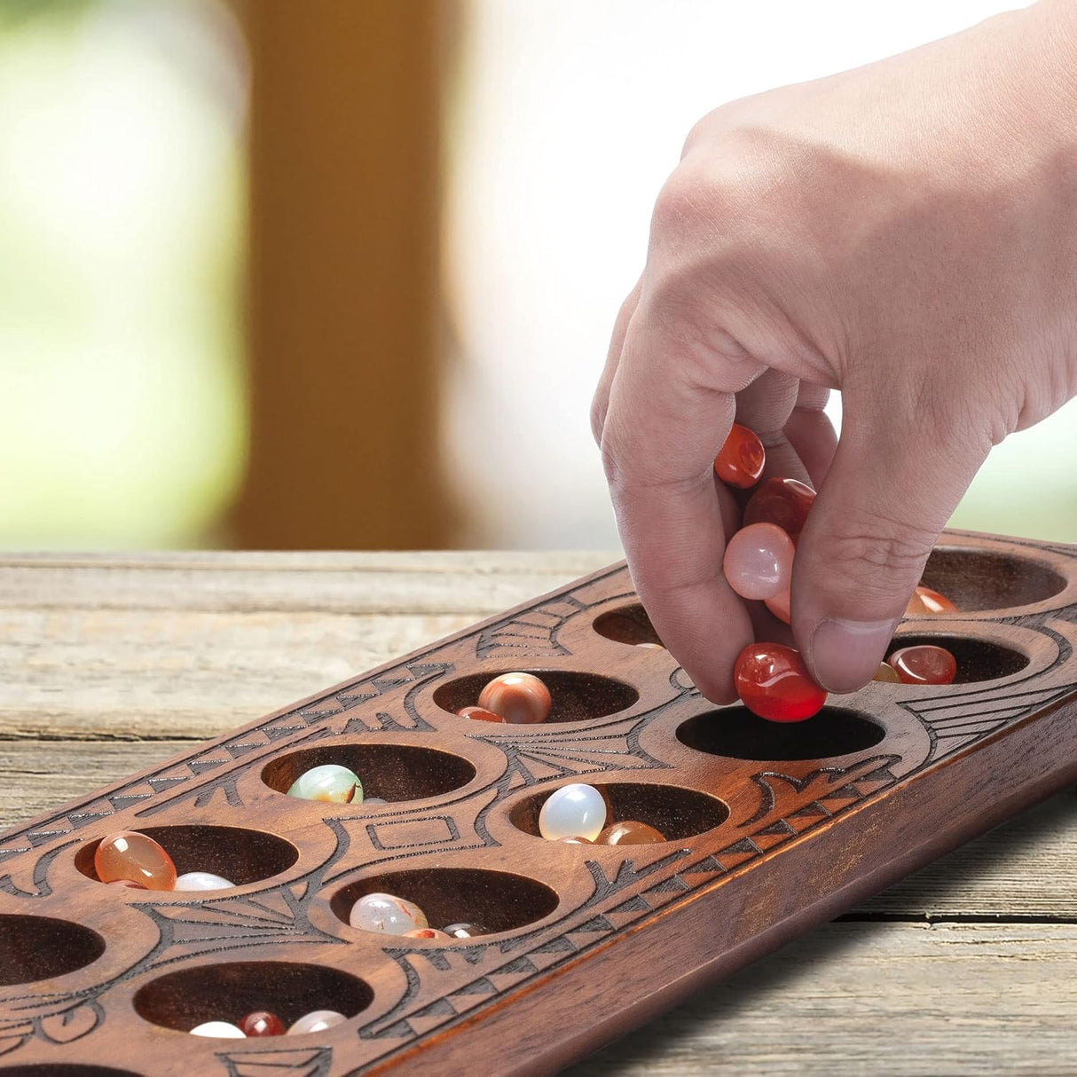 Juego de Mancala Yellow Mountain Imports con tablero de madera 17.3