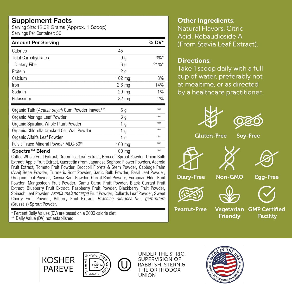 Suplemento nutricionales en polvo súper verde clorofila