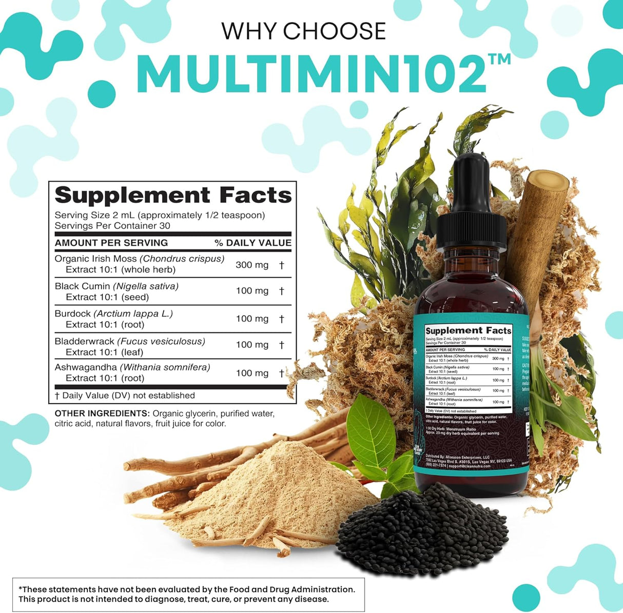 Clean Nutra Sea Moss Drops, Orgánico, Multimineral, Vegano, 60ml