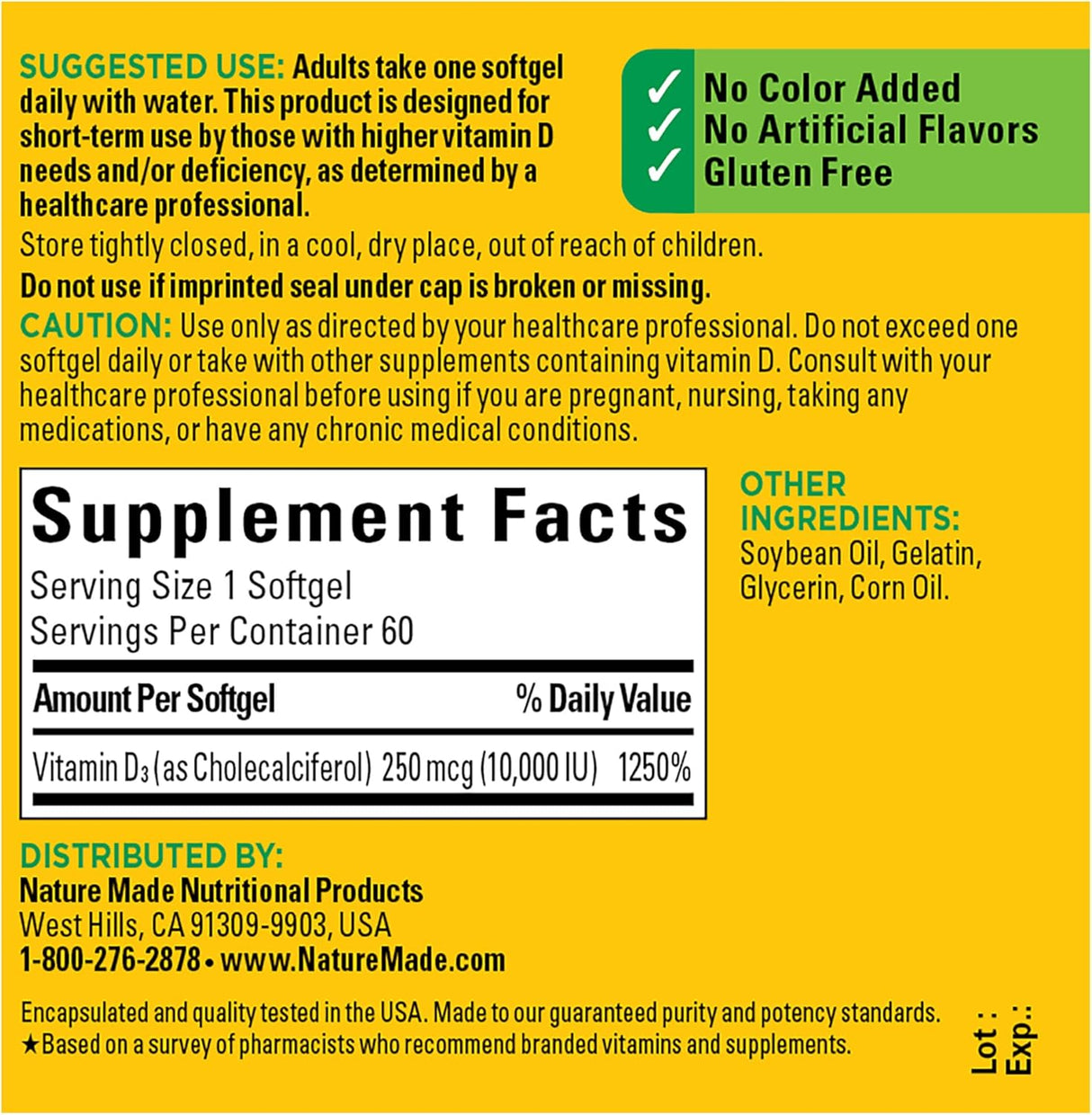 Suplemento Máxima fuerza Vitamina D3 10000 UI (250 mcg) 60cp