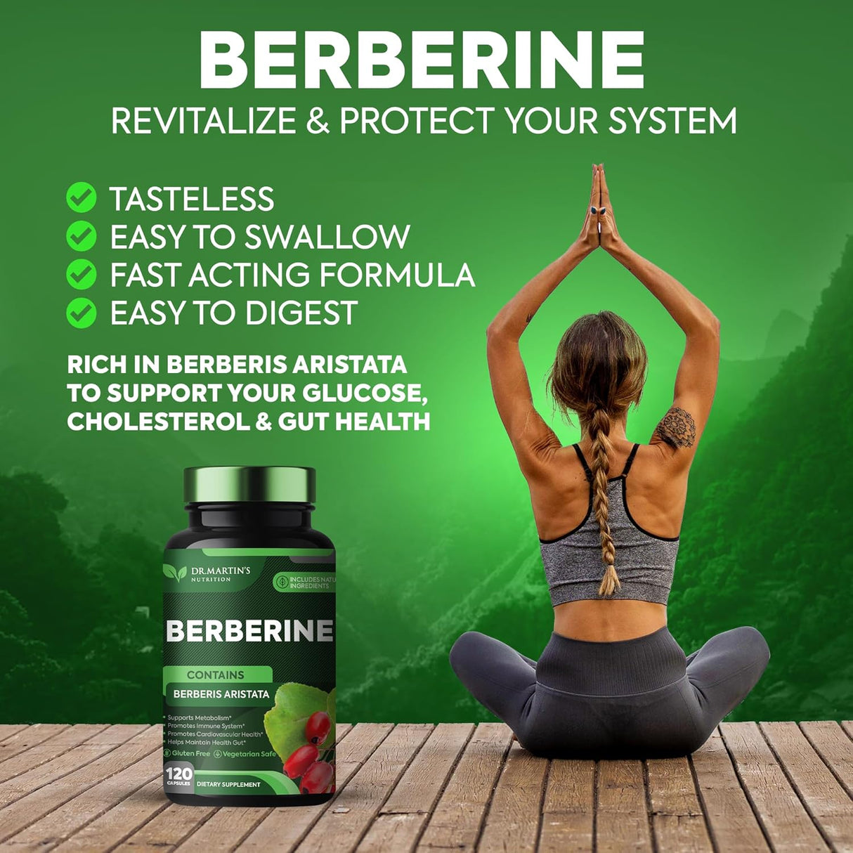 Suplemento Potente de berberina de 1200 mg 120 cápsulas