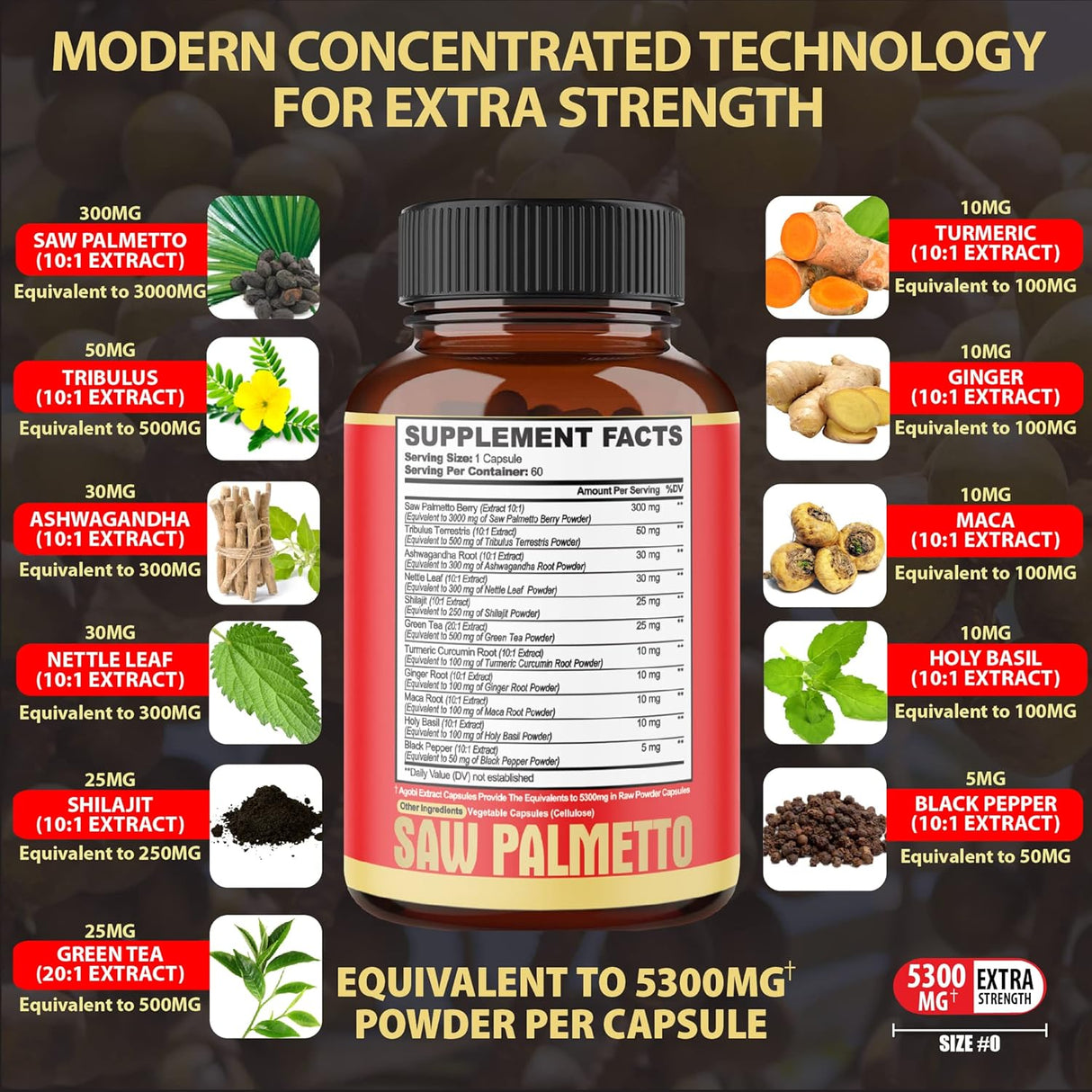Suplementos de palma enana americana de 5300 mg 60 unidades
