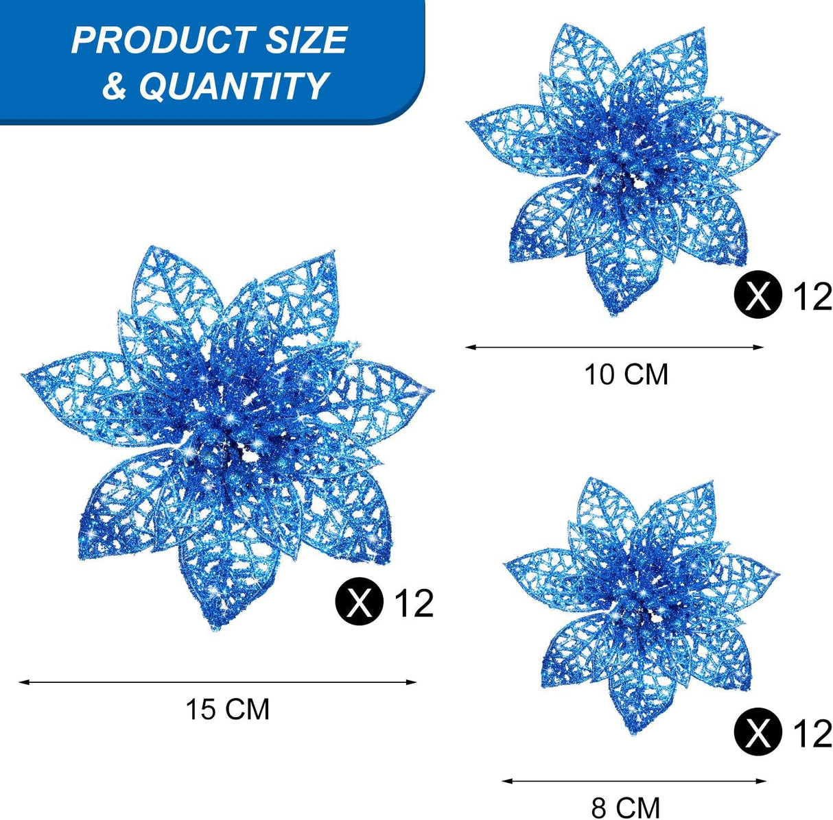 Adornos Artificiales Poinsettia WILLBOND, 36 Piezas Brillantes