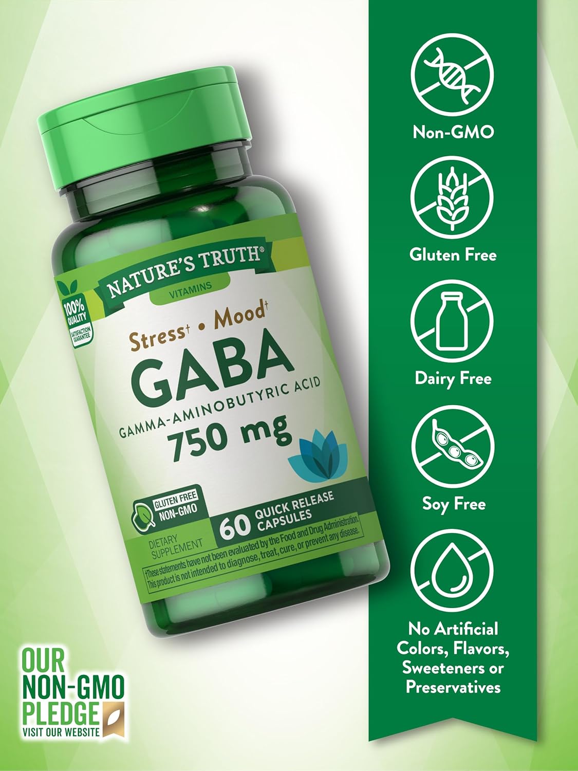 Suplemento Natures Truth GABA 750 mg ácido aminobutírico