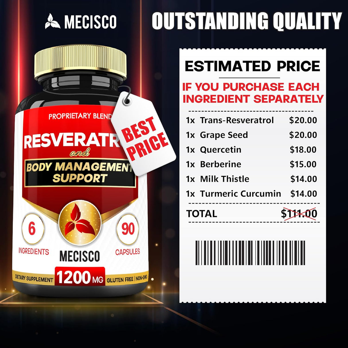 Suplemento de resveratrol trans con semilla de uva 90 und