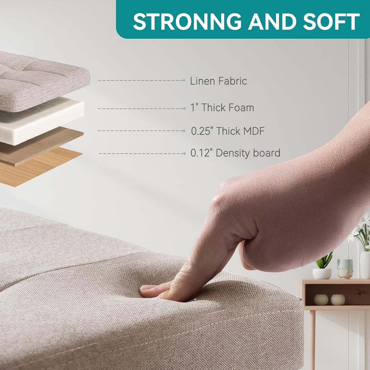 Ottomán Pequeño Plegable con Almacenamiento y Patas de Madera