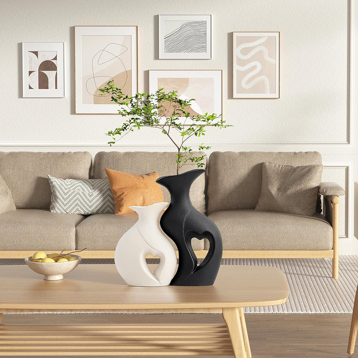 Jarrones de cerámica en forma de corazón, set de 2, moderno