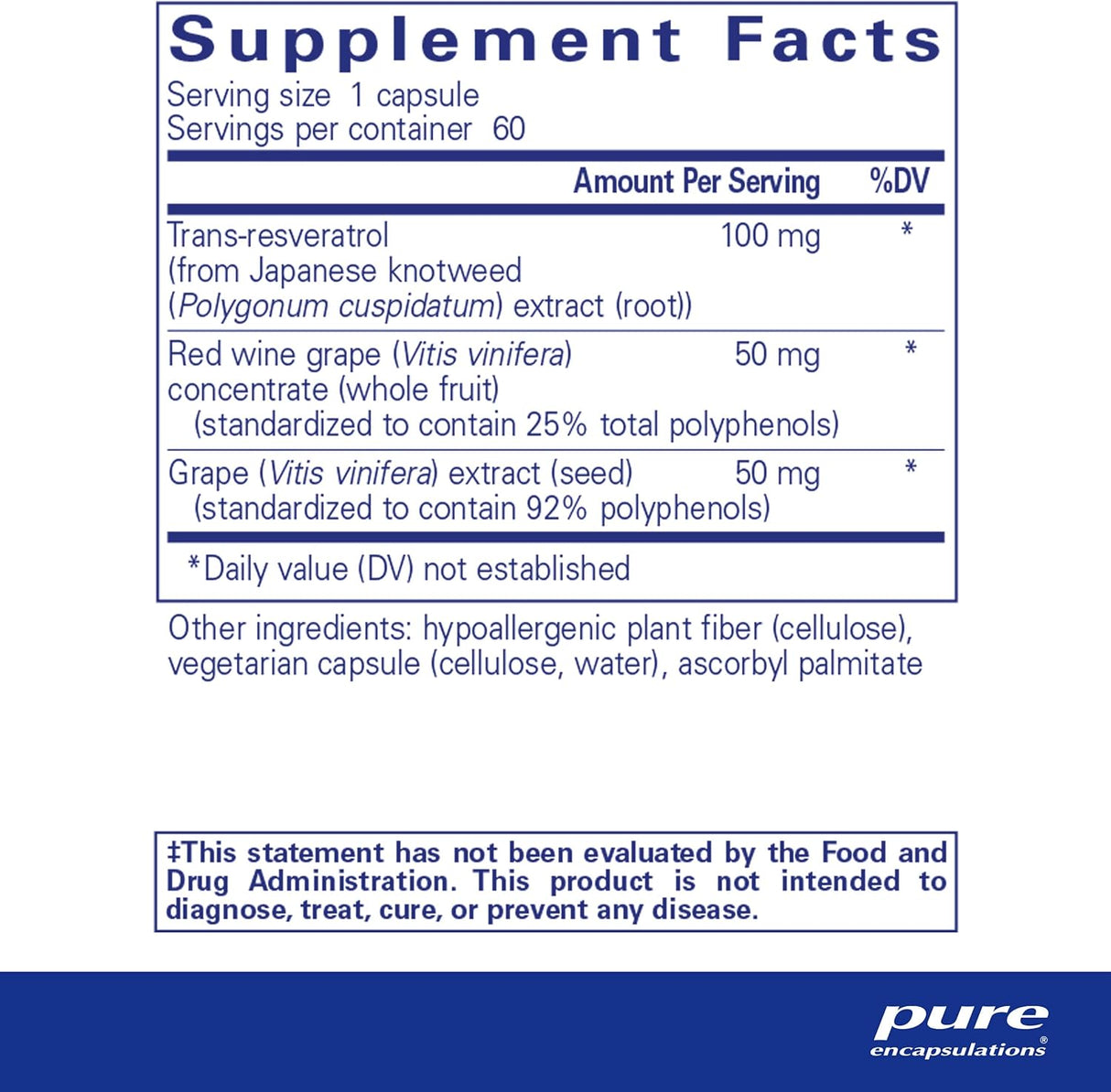 Suplemento Pure Encapsulations Resveratrol función celular