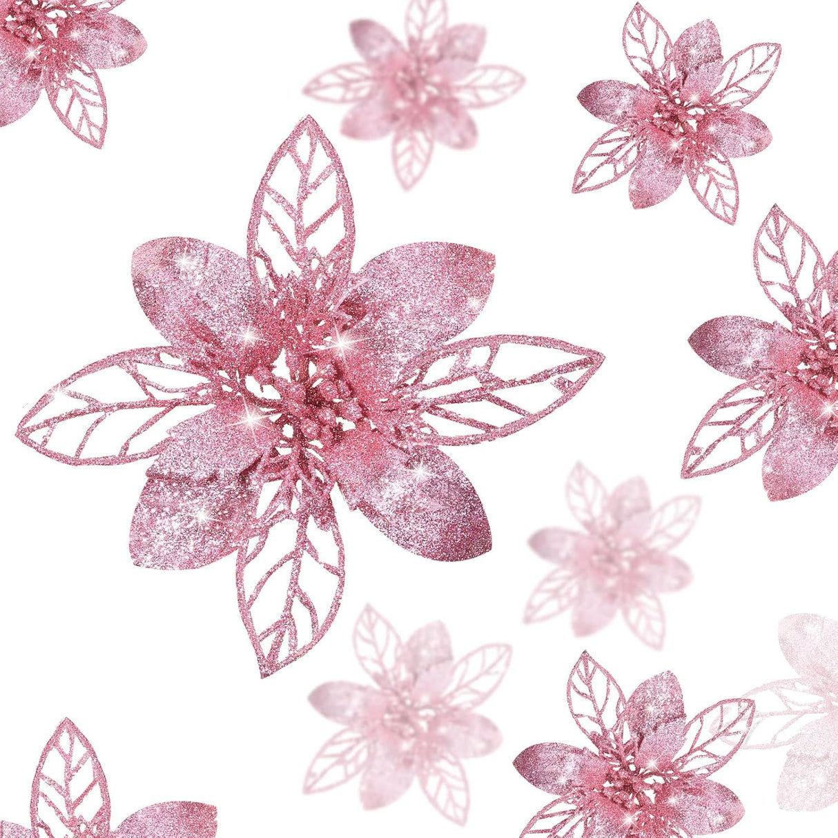 Flores Poinsettia Artificiales Boao 24 Piezas Decoración Navidad