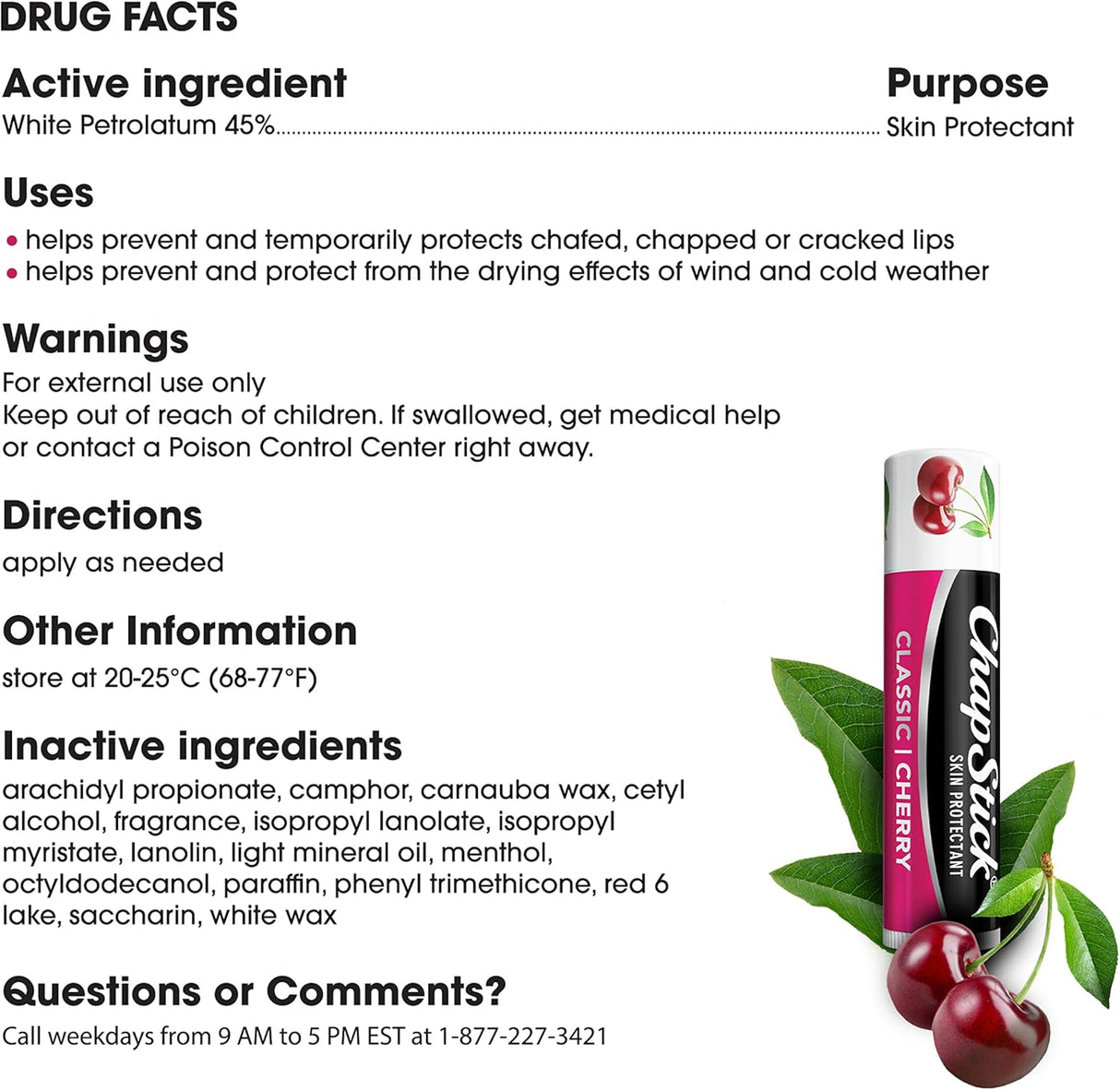 Bálsamo Labial ChapStick Classic Cherry, Hidratante, 0.15 Oz