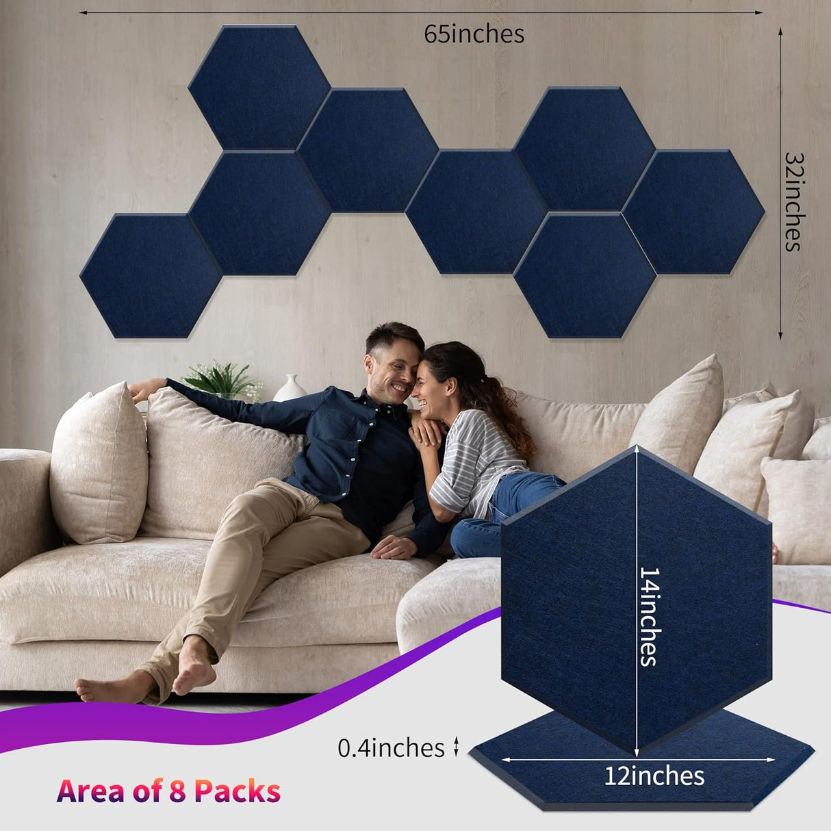 Paneles Acústicos Hexagonales, Mollywell, Alta Densidad, 14x12x0.4