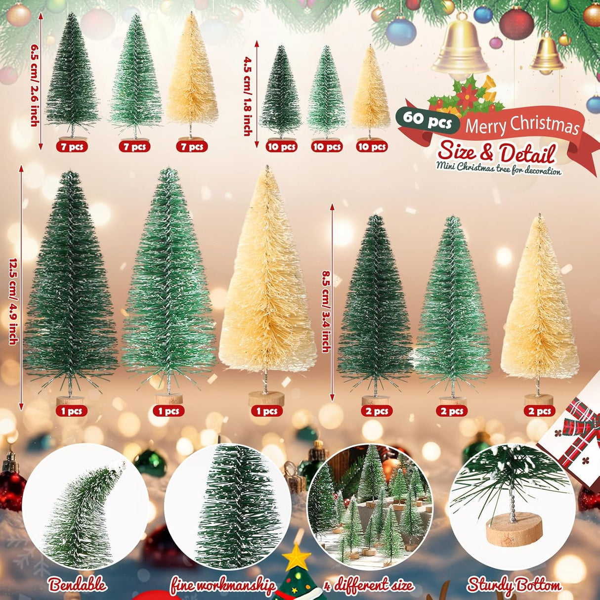 Árboles de Navidad Artificiales SATINIOR, 60 Piezas, 1.8-4.9 Pulg.