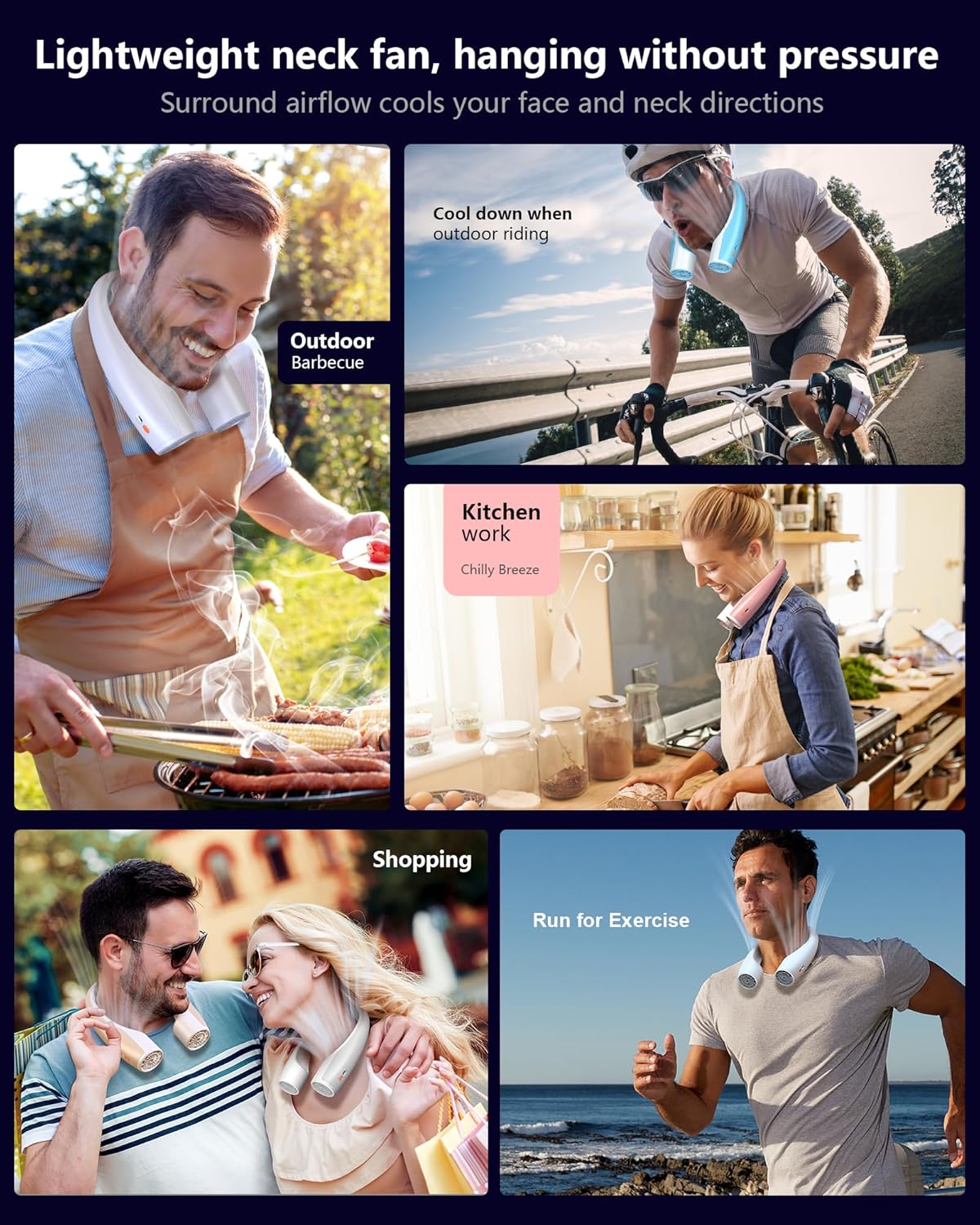 Ventilador Personal AI, 4 Velocidades, 4000 mAh, Recargable