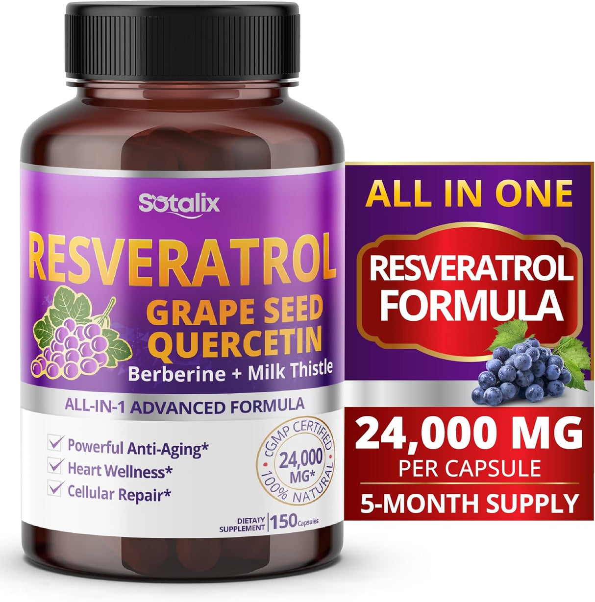 Suplementos Resveratrol 24,000 mg con semilla de uva