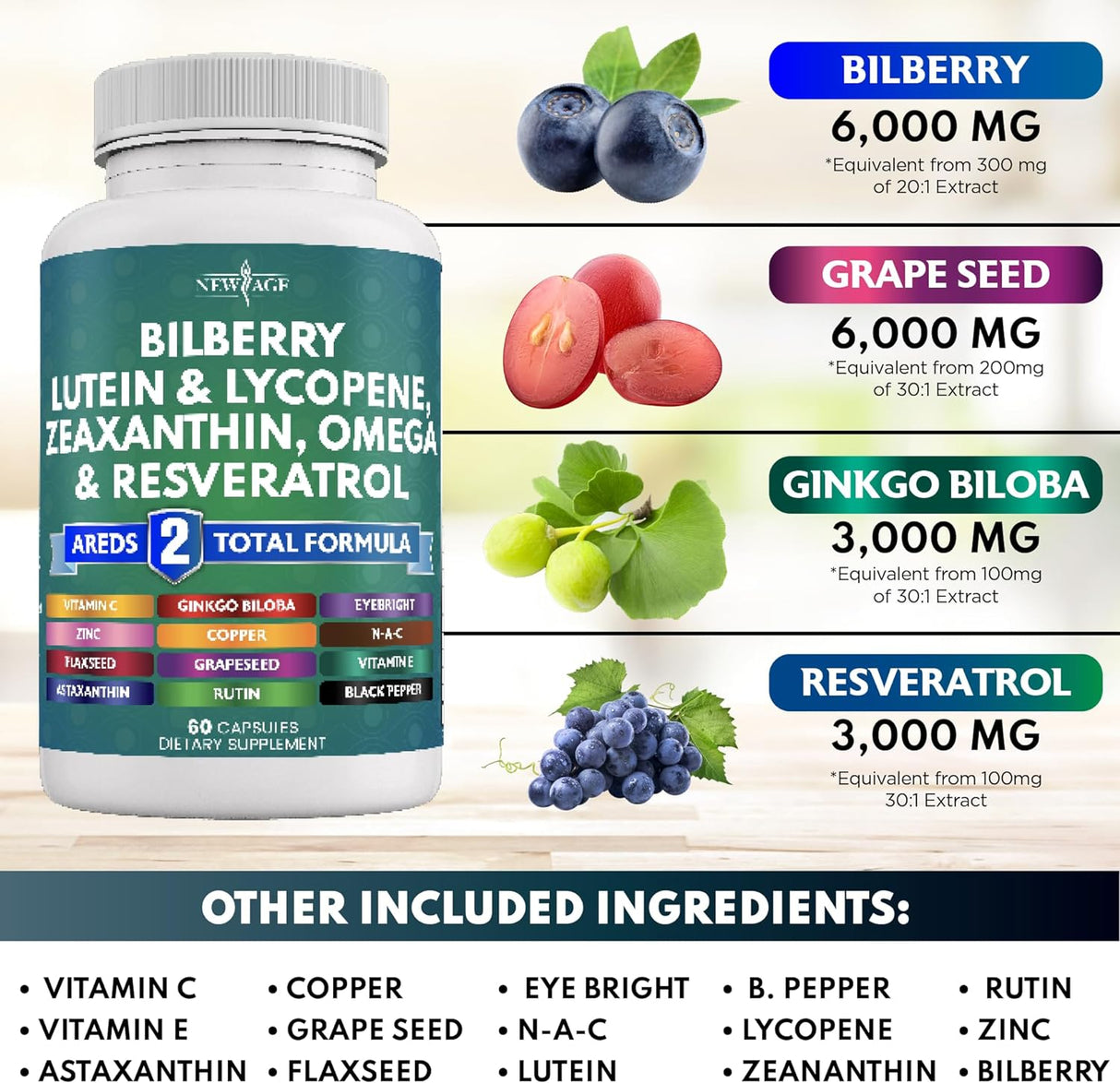 Vitaminas para la Salud Ocular con Arándano y Luteína