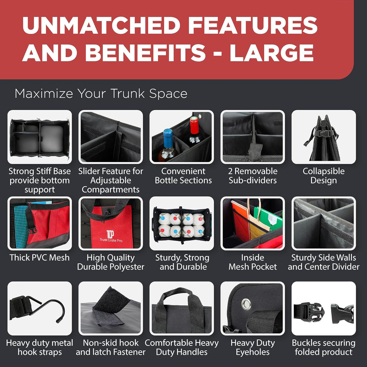 Organizador de Maletero para Auto, Compartimentos Ajustables