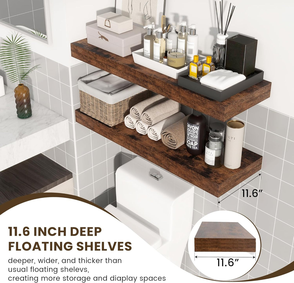 Estanterías Flotantes Profundas, 12 Pulgadas, Set de 2, 36W
