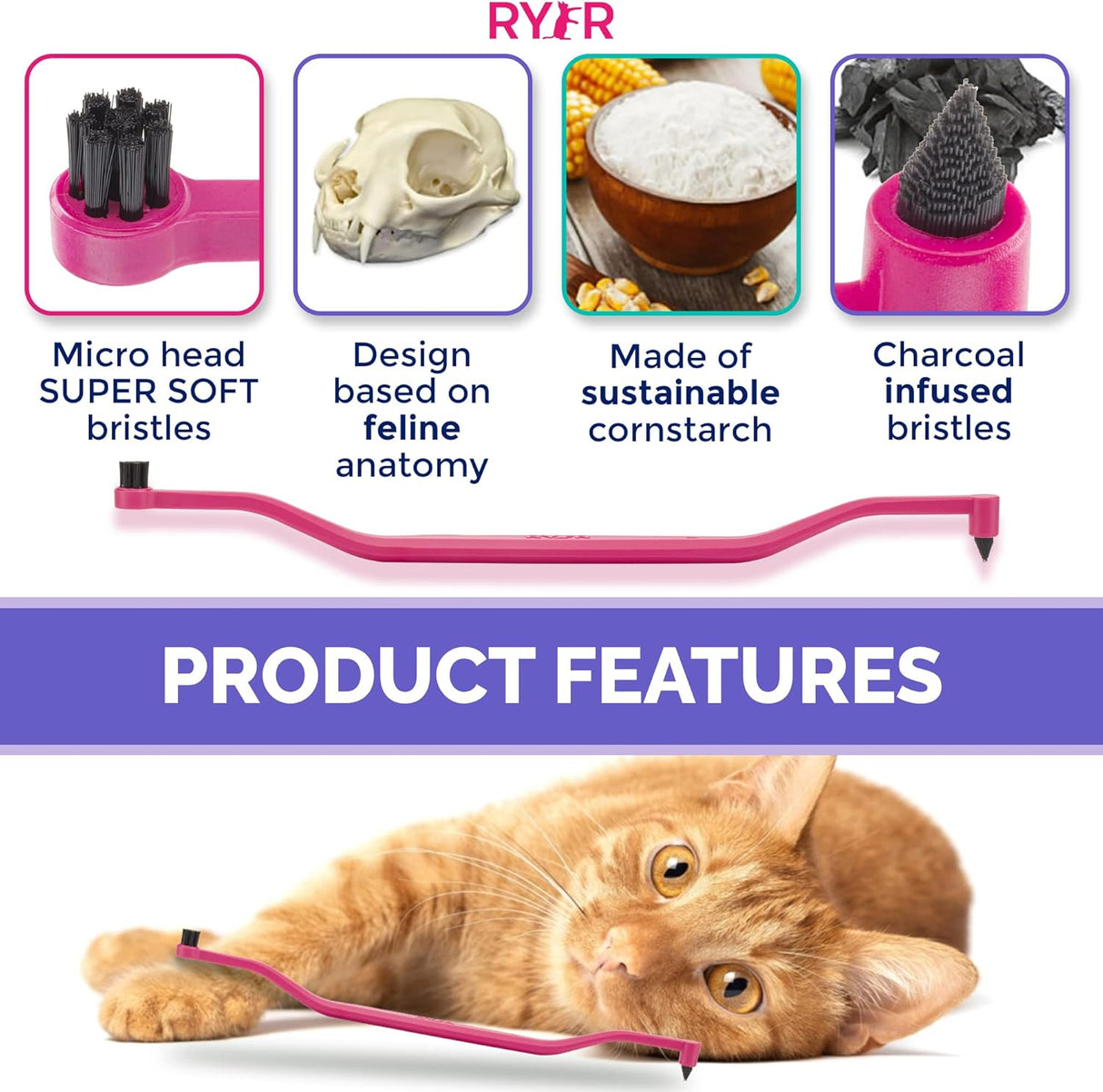 Cepillo de dientes para gatos de doble cara rosa flamenco