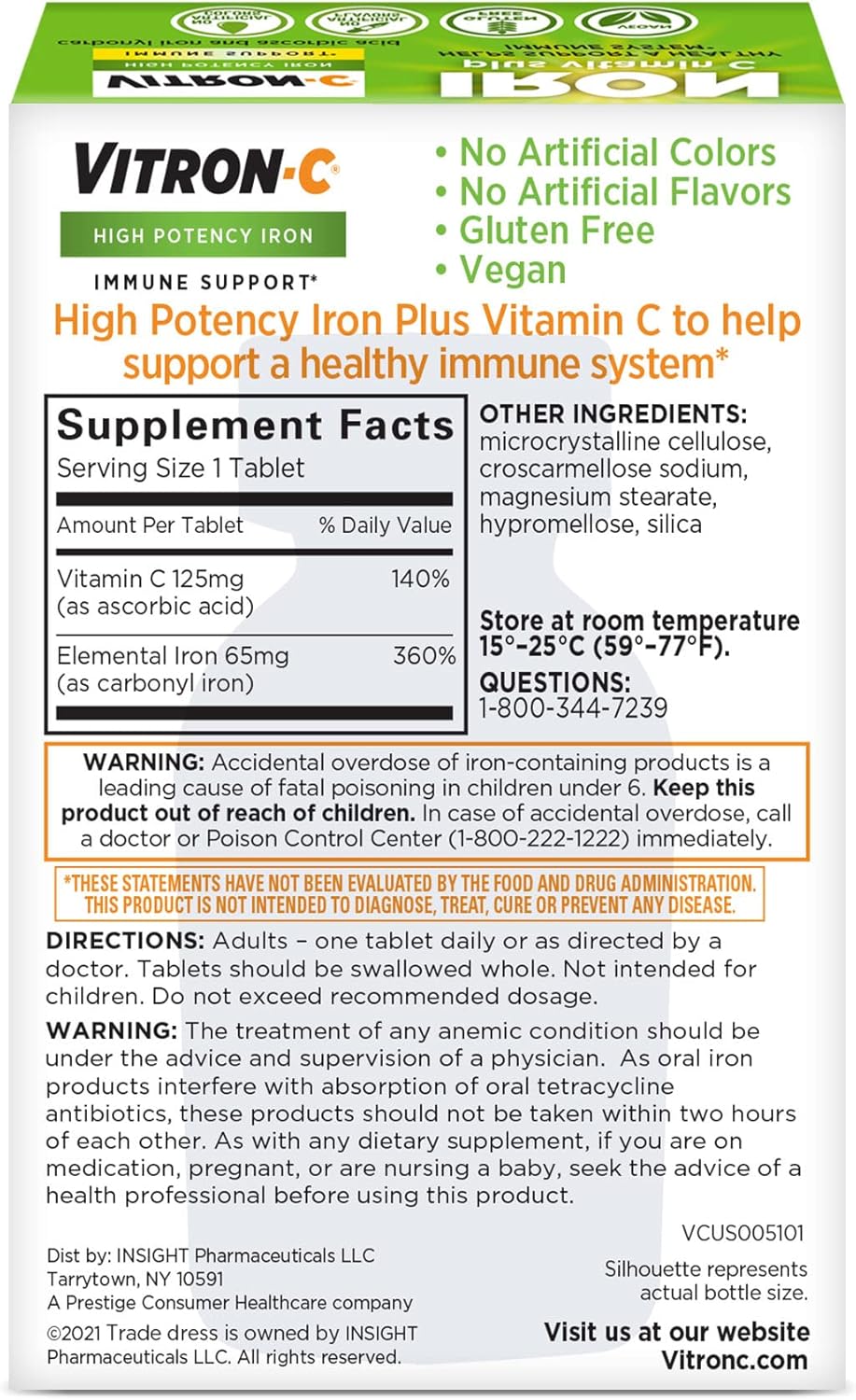 Suplemento Vitron-C de hierro y apoyo inmunológico 60 und