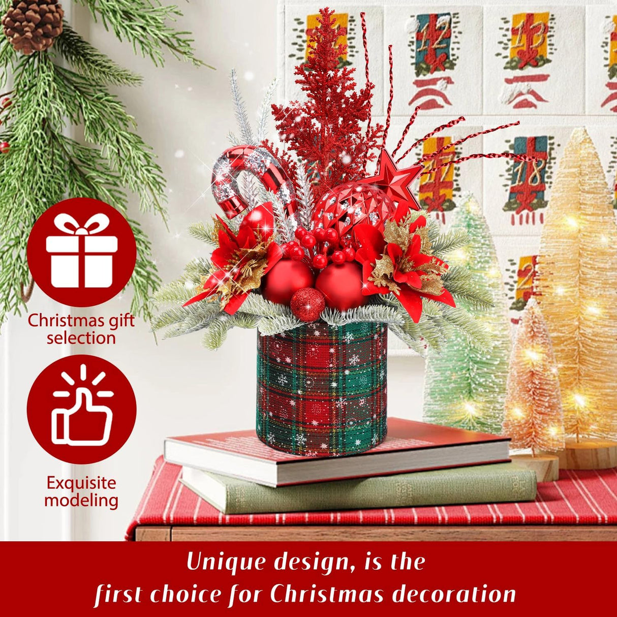 Árbol de Navidad Miniatura Artificial, Decoración con Adornos