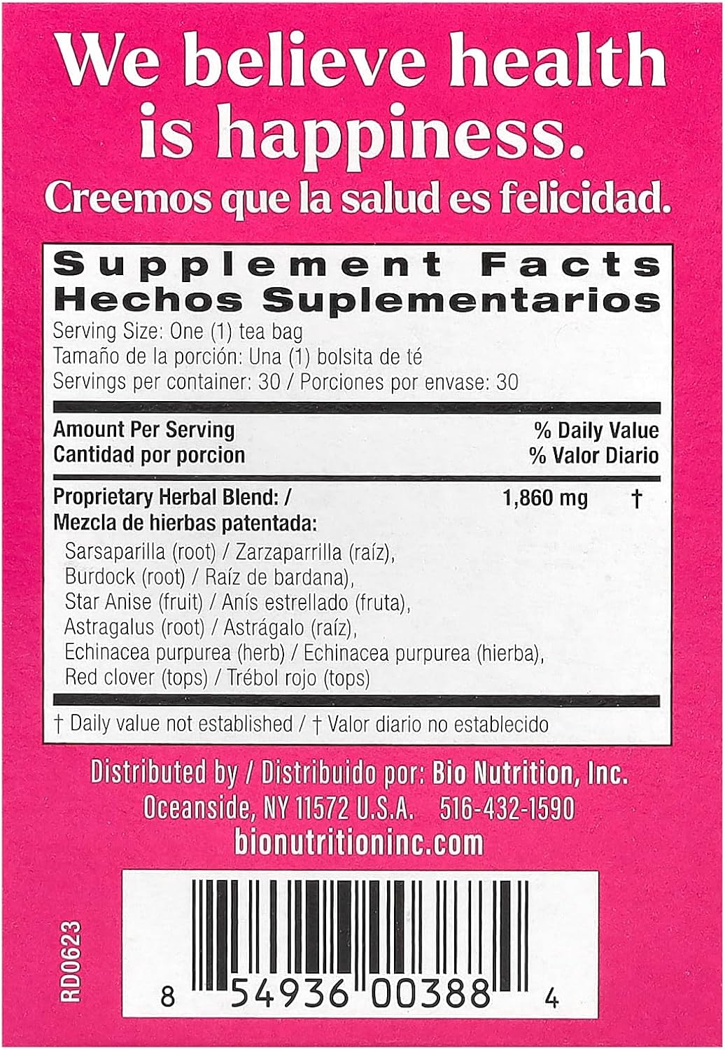 Té de Apoyo Linfático Bio Nutrition sin cafeína 30 bolsas