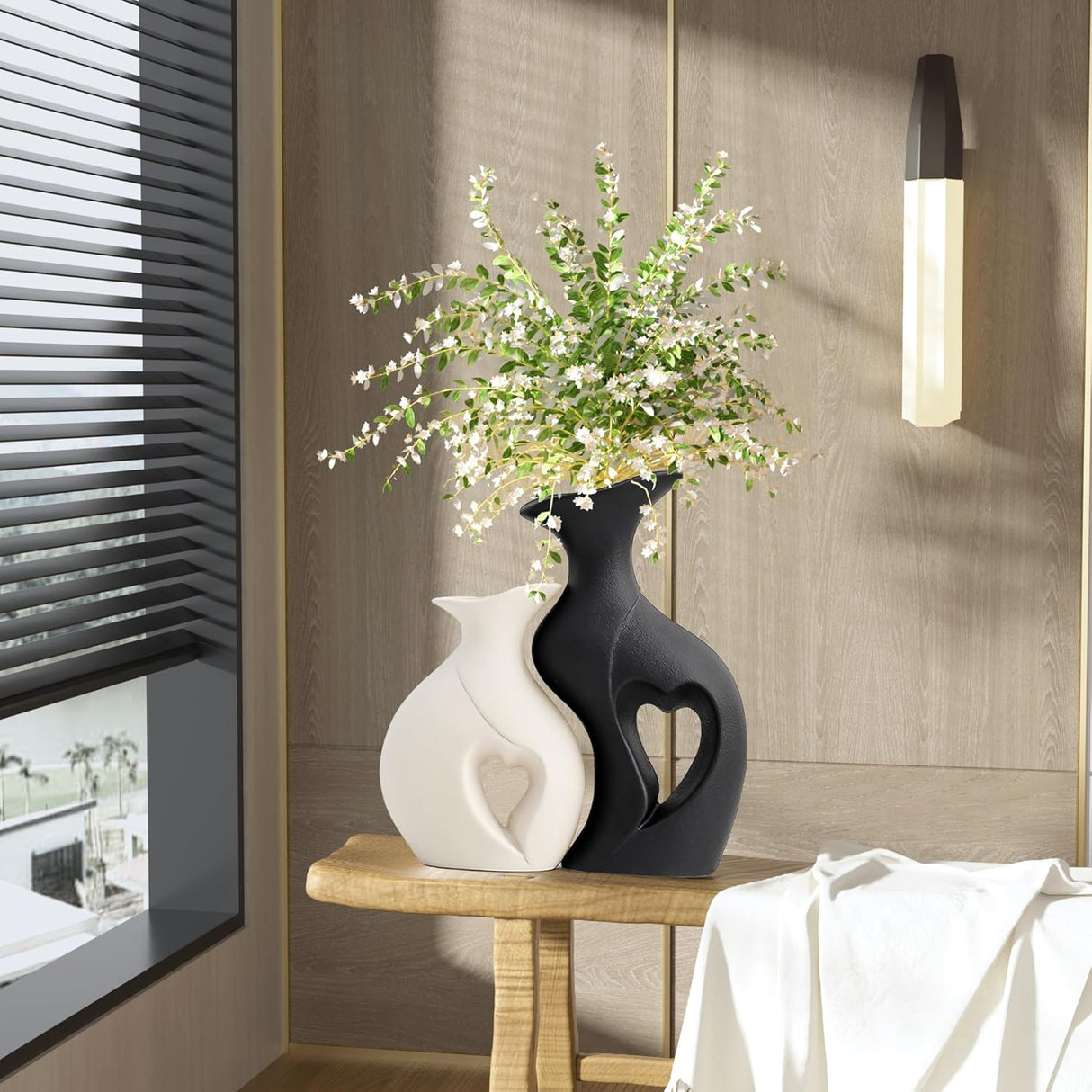 Jarrones de cerámica en forma de corazón, set de 2, moderno