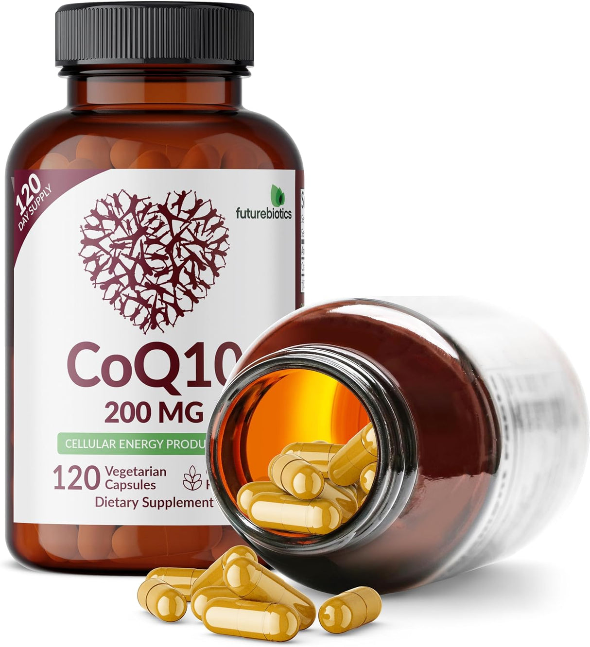 CoQ10 200 MG para Energía Celular, 120 Cápsulas Vegetarianas