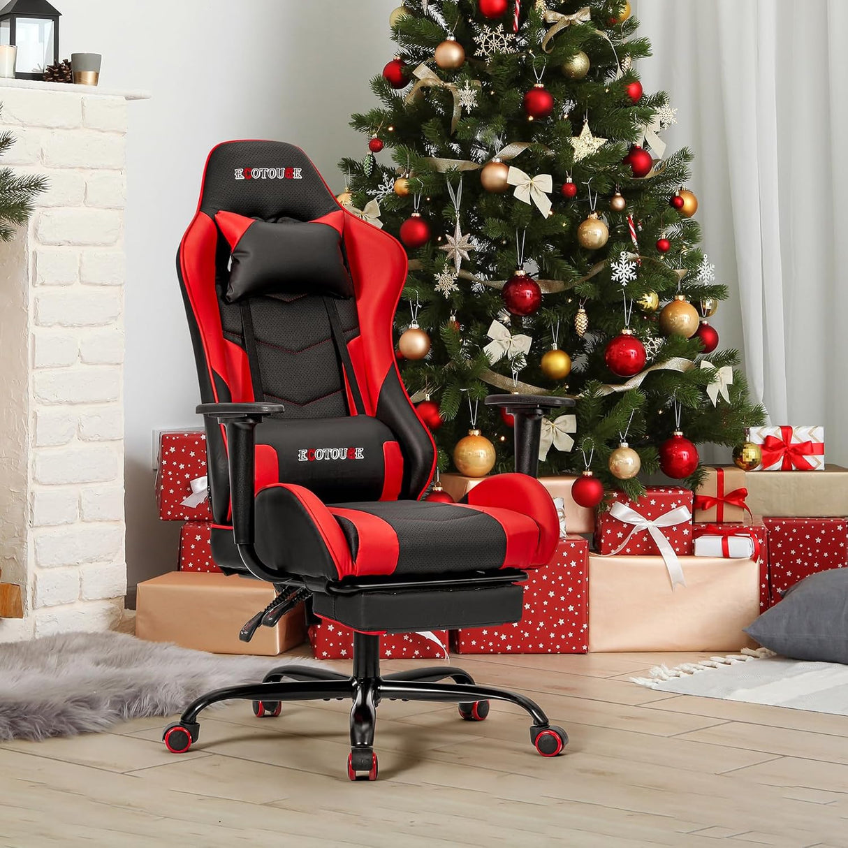 Silla Gamer con reposapiés y es reclinable roja ECOTOUGE