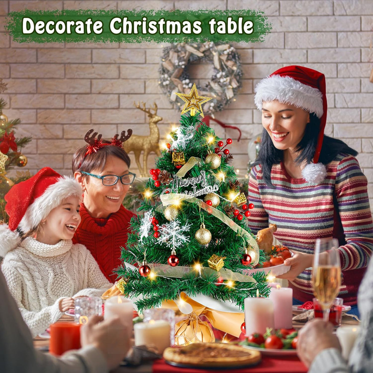 Árbol de Navidad de Mesa con Luces LED y Adornos