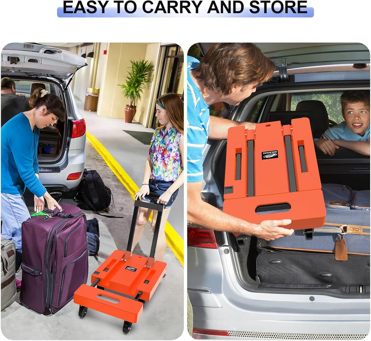 Carretilla Plegable SOLEJAZZ, 500LB, 6 Ruedas, 2 Cuerdas