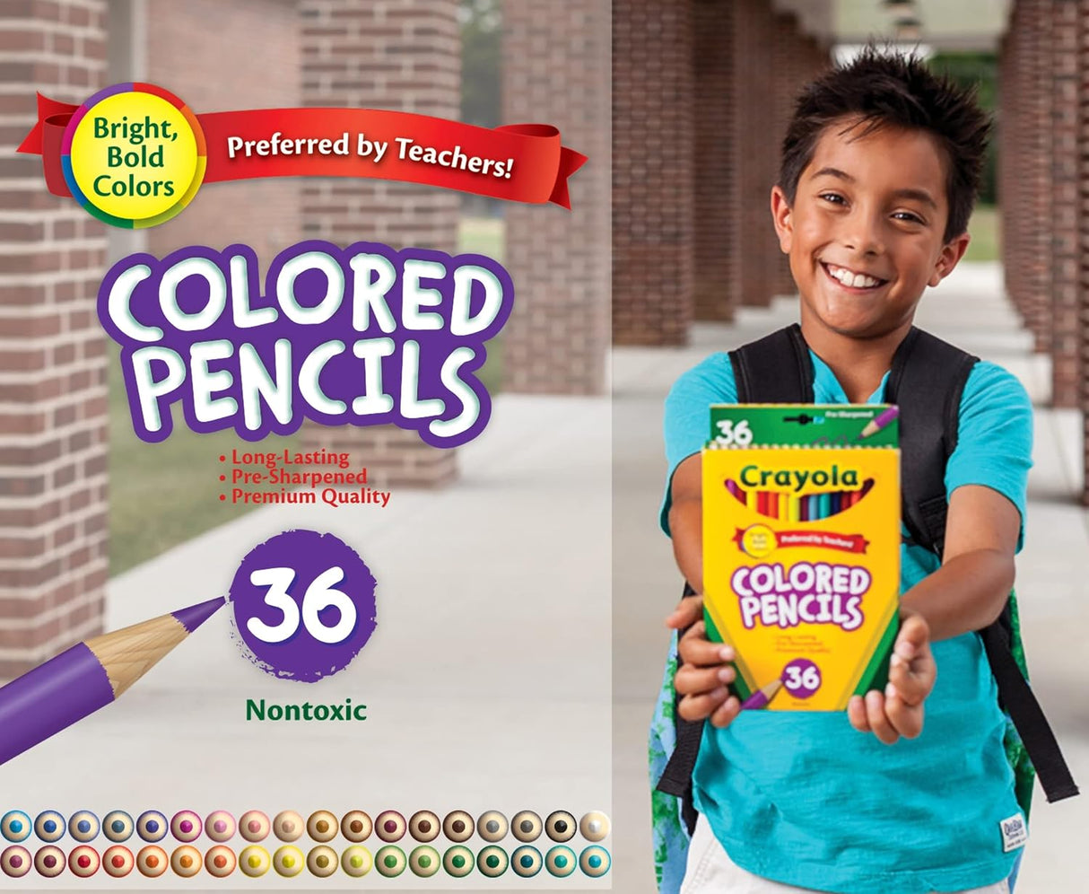 Crayola Juego de lápices de colores, suministros escolares, colores surtidos, 36 unidades, largo