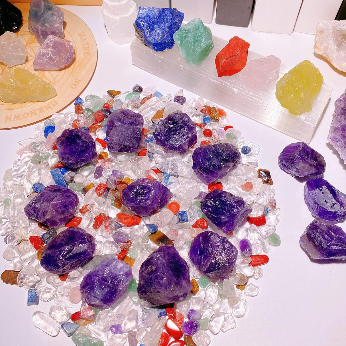 QINJIEJIE Cristales de amatista, piedras de cristal curativo